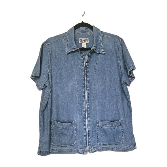 Vtg Bill Blass Denim Shirt Womens L Blue Zip Up 90s Cottagecore Minimalist Boho - Picture 1 of 8